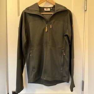Fjällräven • Abisko Trail Fleece Hoodie • Olive Green Trekking Jacket • Size M